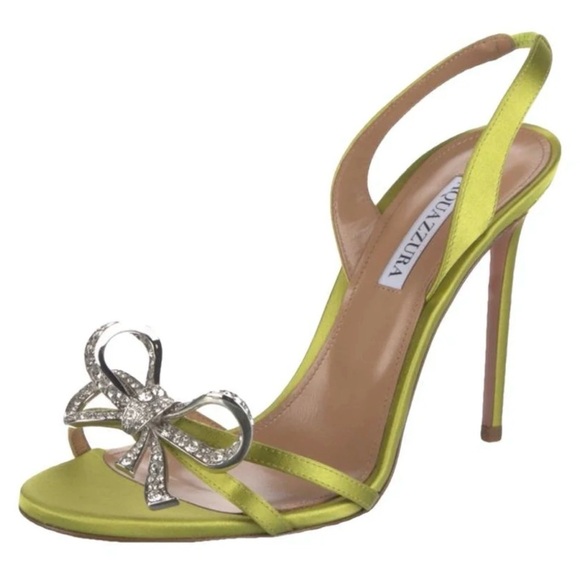 Aquazzura Shoes - Aquazzura Lime Satin Slingback Heels
